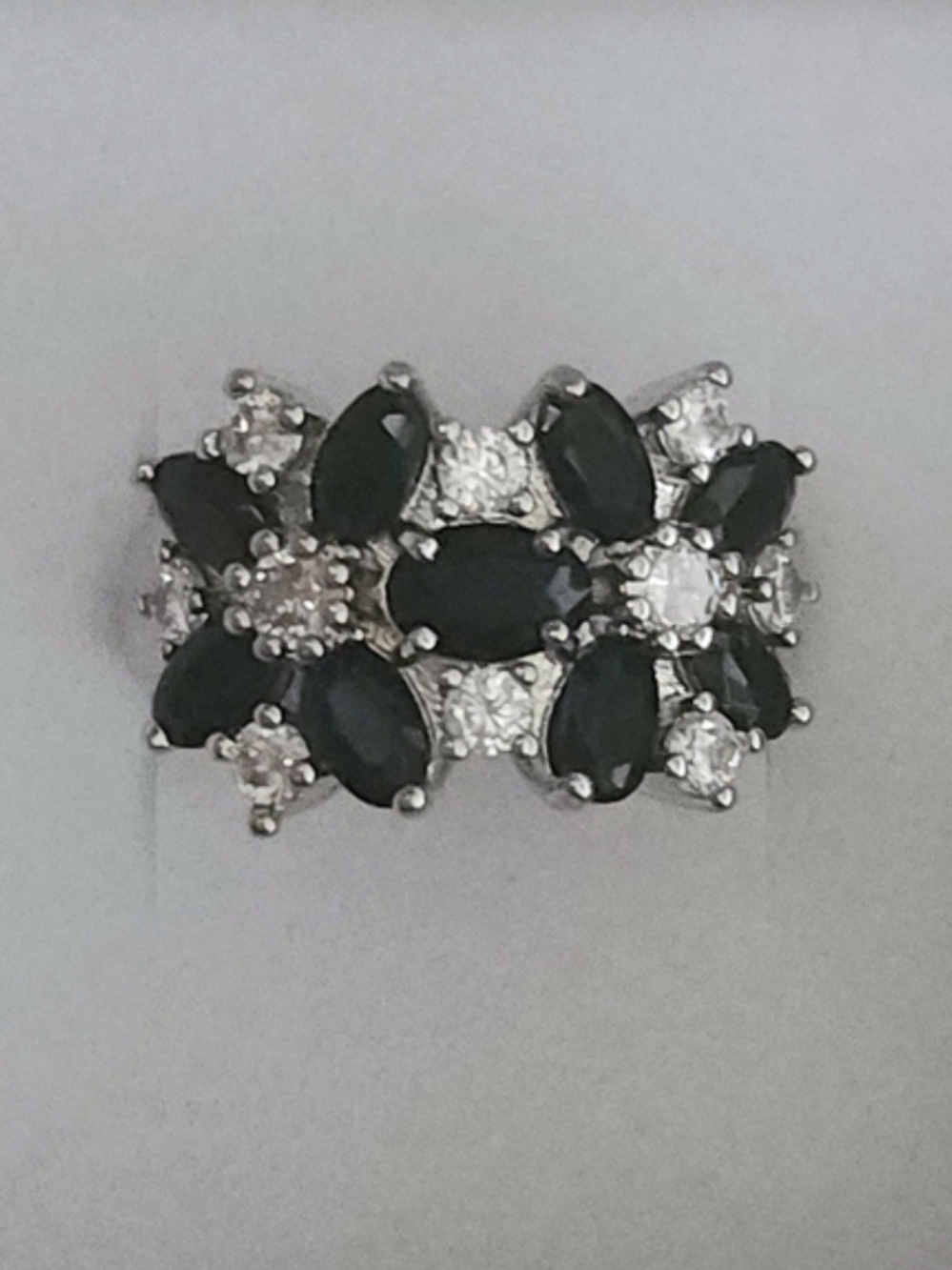 Sterling Silver Black and White Cluster Ring